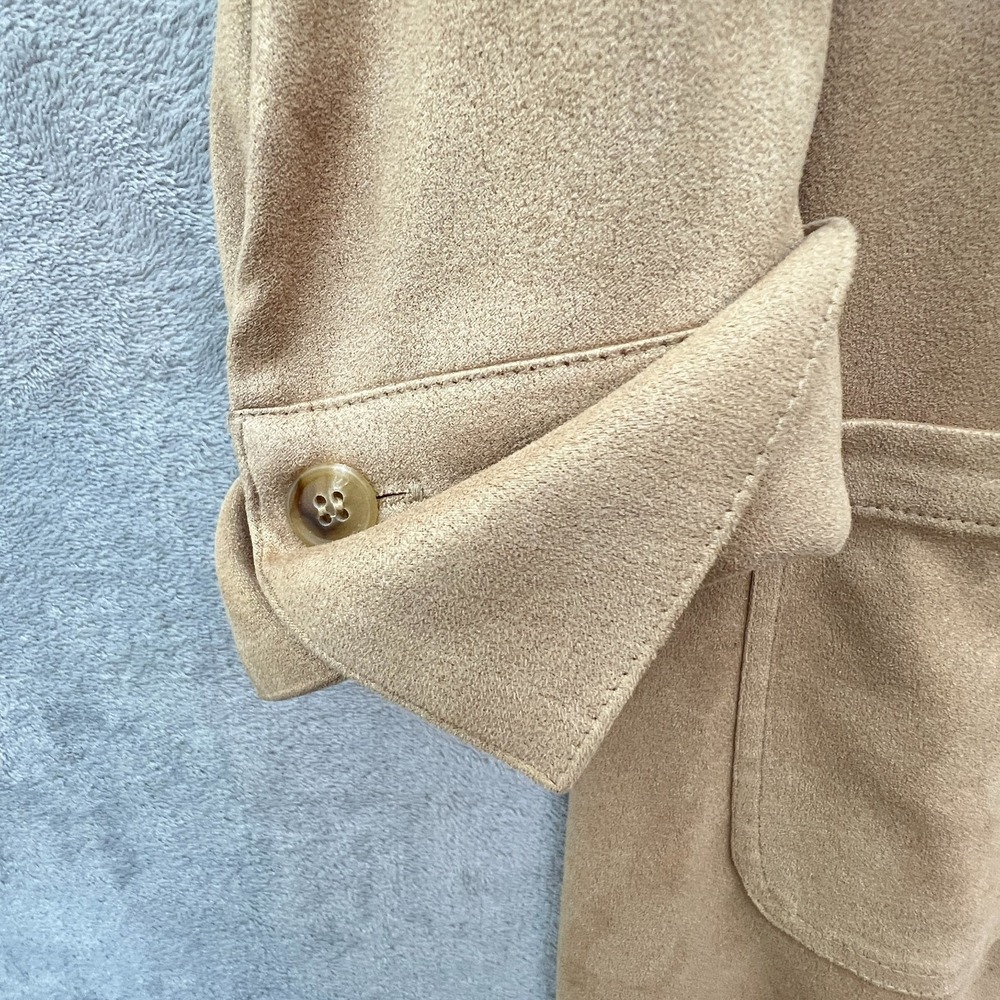 Talbots Petites Faux Suede Shirt Dress‎ Tan Button Front Midi Size 4 - Picture 5 of 10
